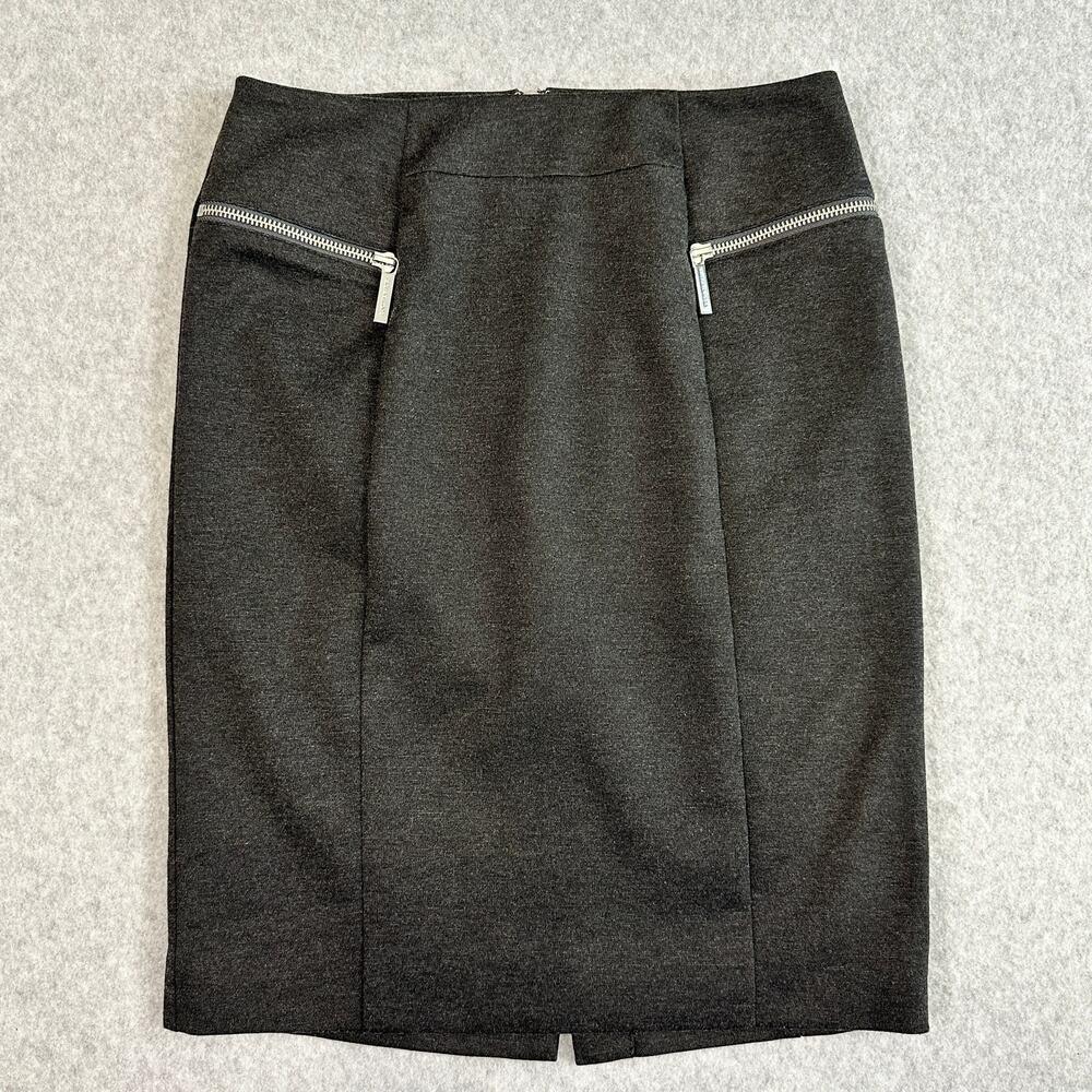 Michael Kors Pencil Skirt WMNS Size 6 Charcoal Gray Zip Pocket Modern Minimalist